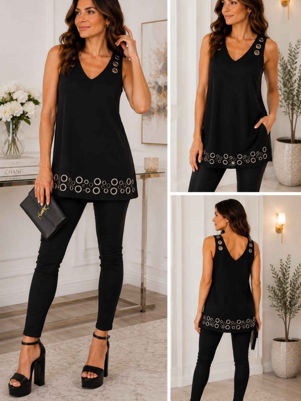 INC International Concepts Black V-Neck Eyelet Hem Tank - Very Cute Evening Wear